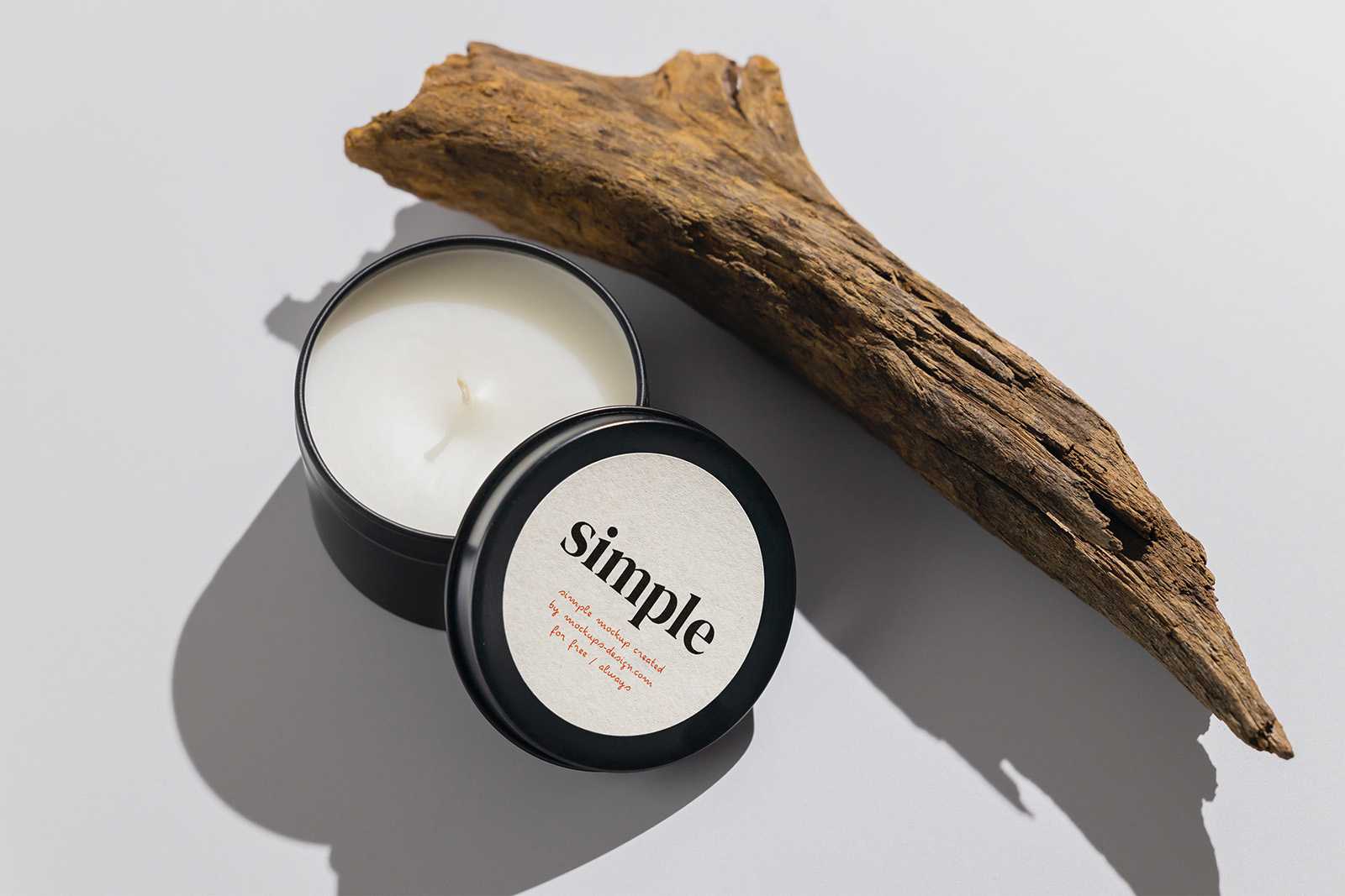 Candle in black tin mockup
