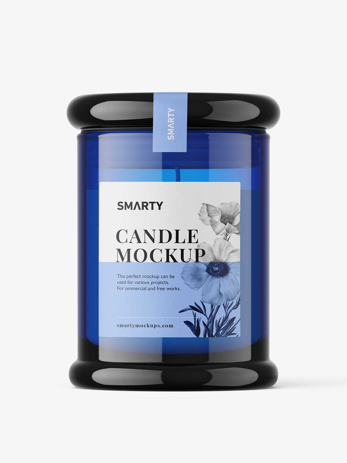 Candle in blue glass jar mockup
