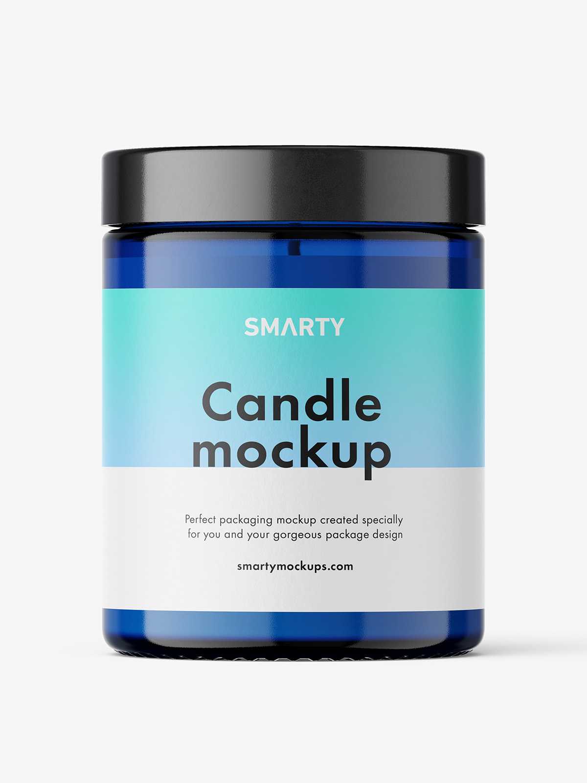 Candle in blue glass jar mockup