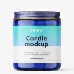 Candle in glass jar mockup / blue