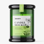 Candle in green glass jar mockup