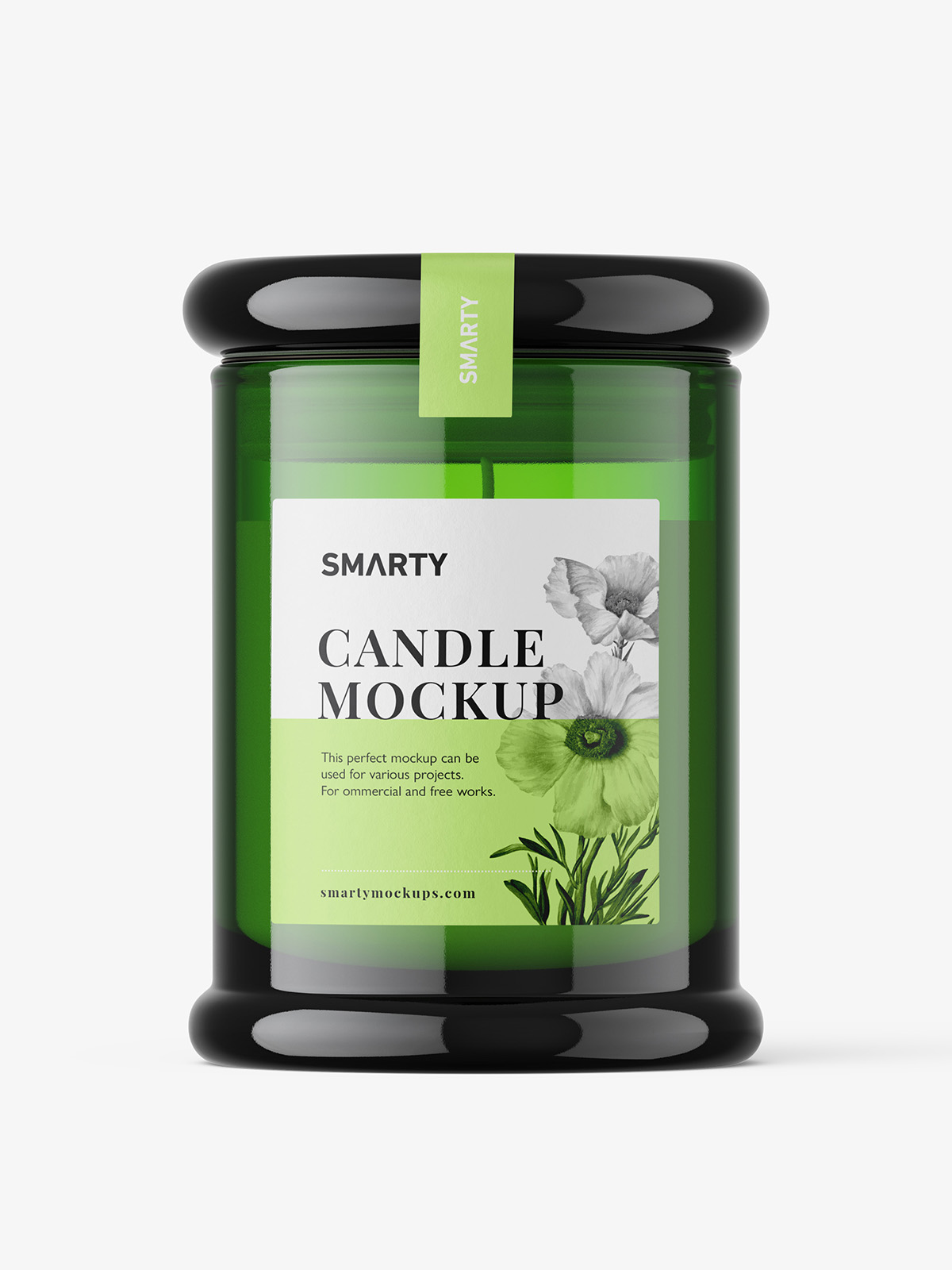 Candle in green glass jar mockup