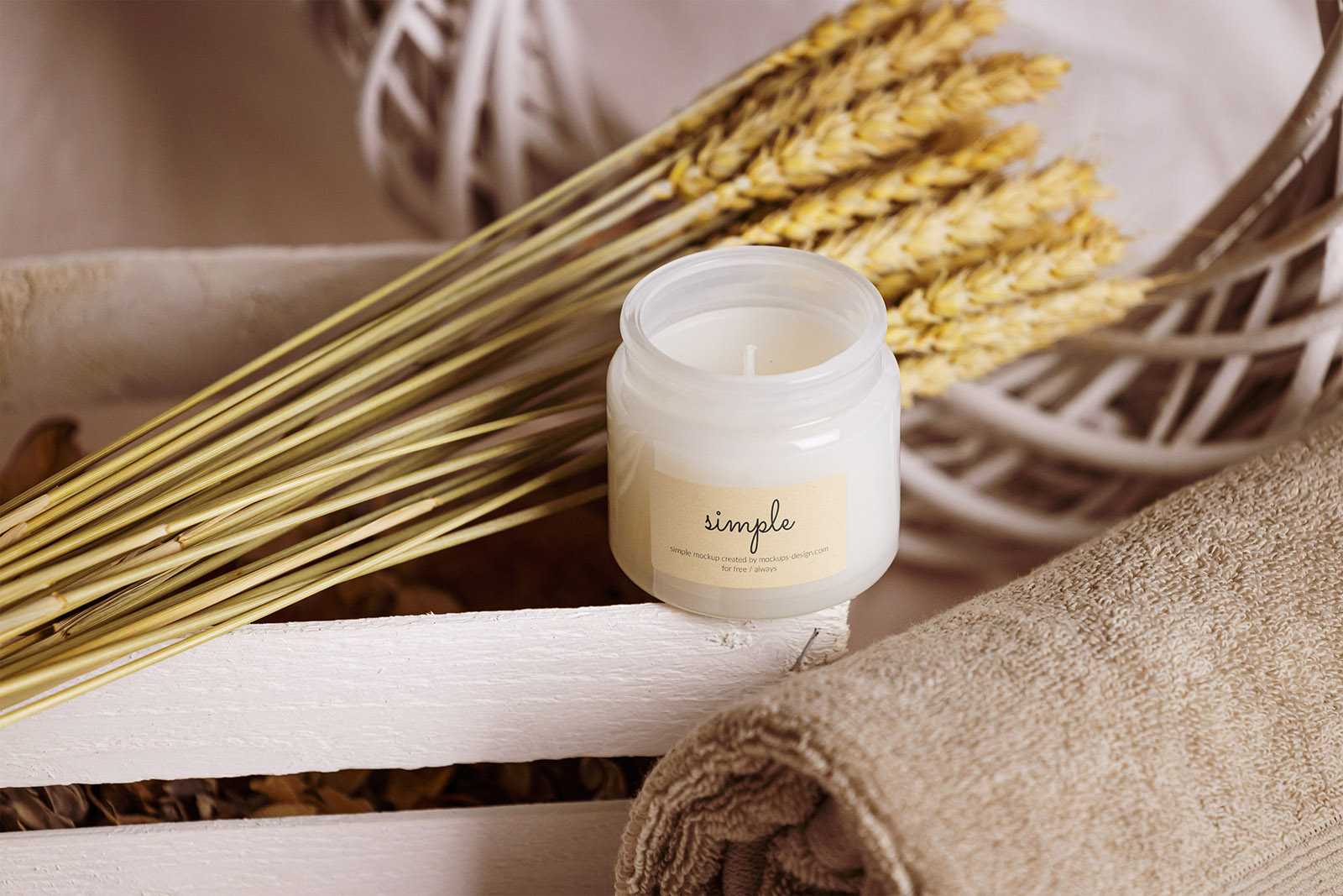 Candle on white crate mockup