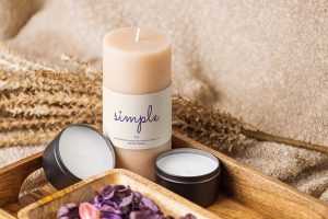 Candle with aromatherapy elements mockup
