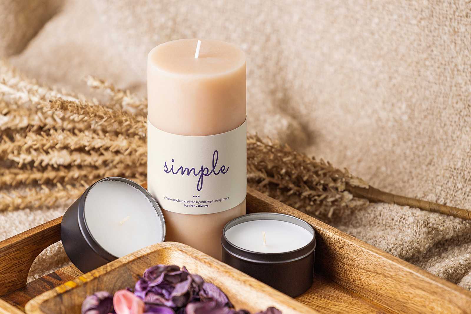 Candle with aromatherapy elements mockup