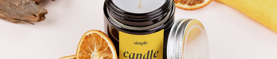 Candle with dried oranges mockup