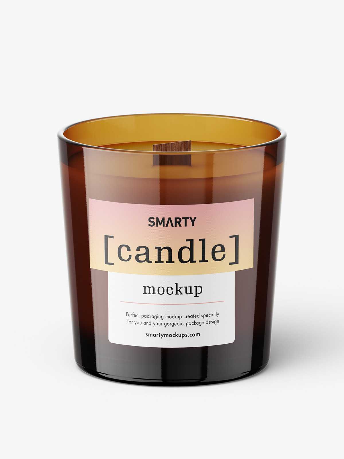 Candle with wooden wick mockup / amber