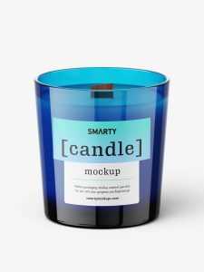 Candle with wooden wick mockup / blue