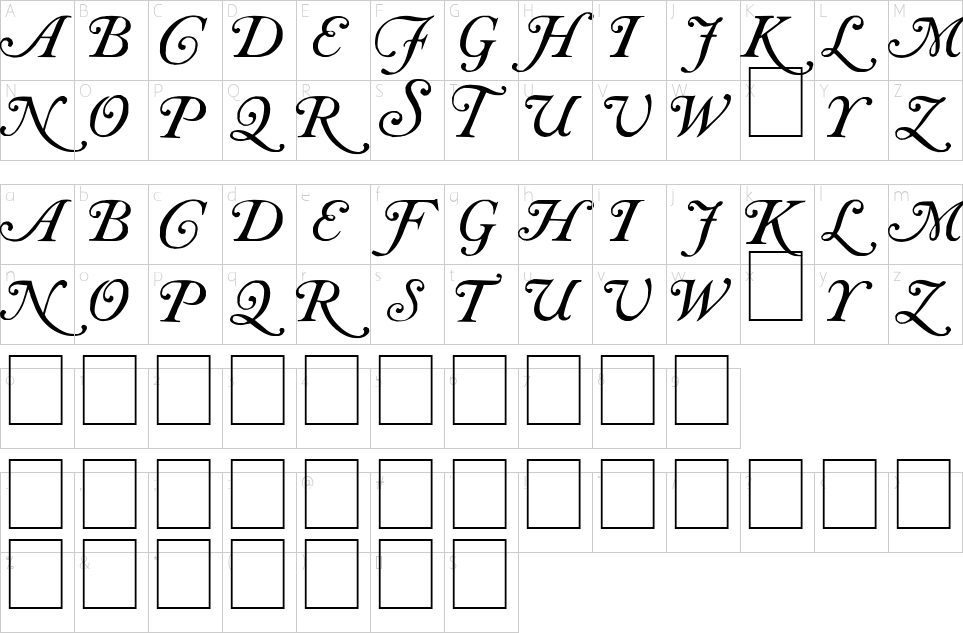 Mapa de caracteres da fonte Caslon Initials Font