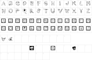 Mapa de caracteres da fonte Cats Alphabet Font