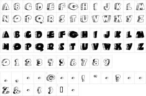 Mapa de caracteres da fonte Caveman Font