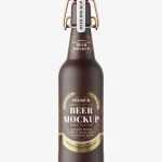 Ceramic beer bottle with swing top cap mockup