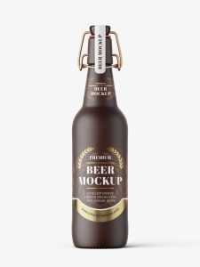 Ceramic beer bottle with swing top cap mockup