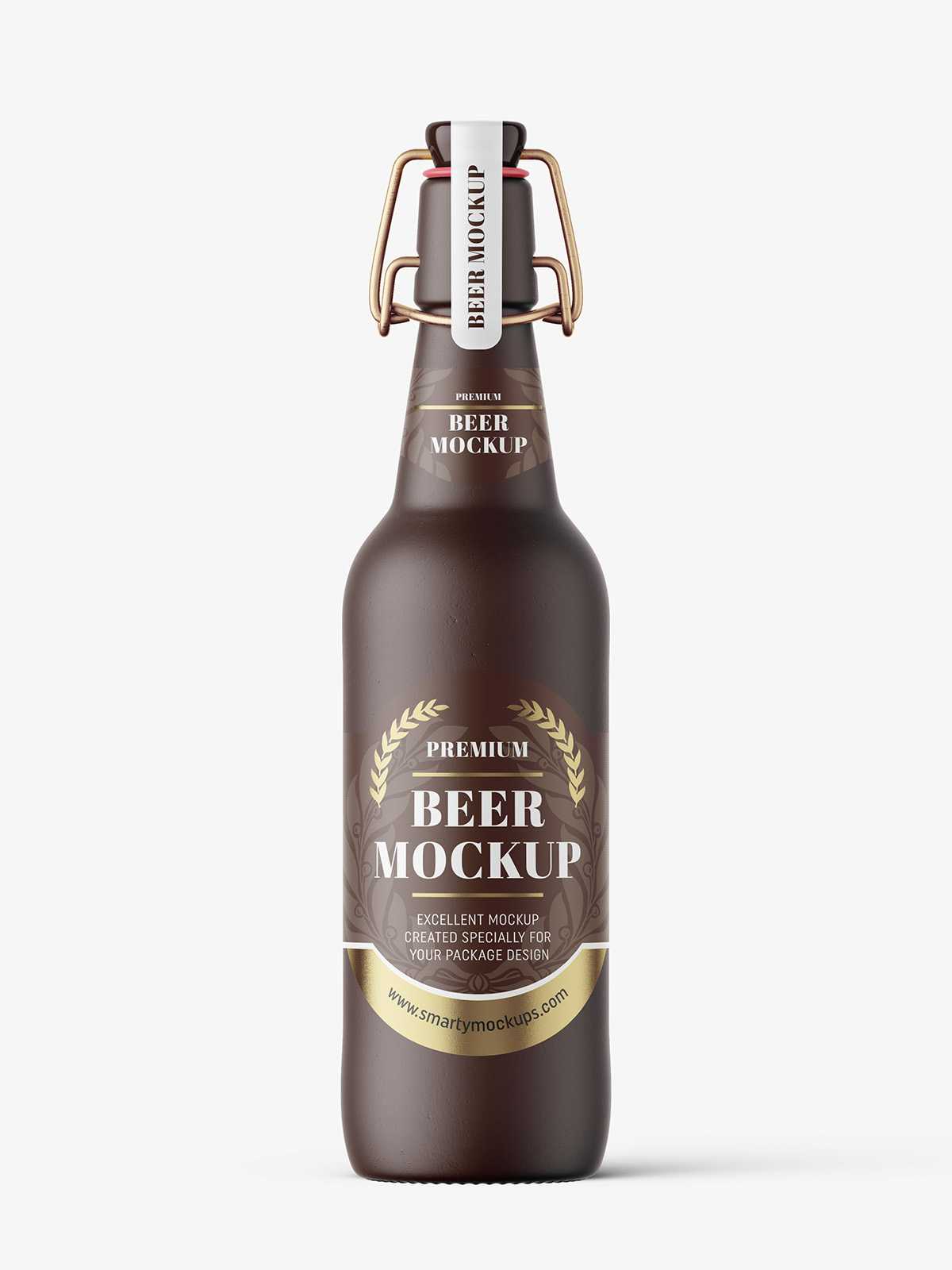Ceramic beer bottle with swing top cap mockup