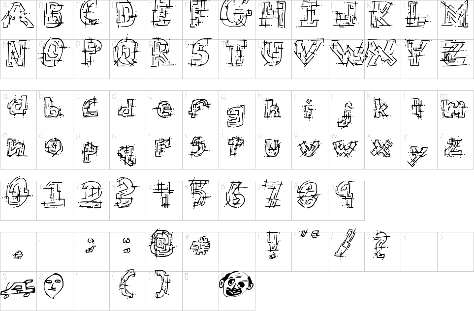 Mapa de caracteres da fonte Chaotic Circuit Font | 1001 Free Fonts