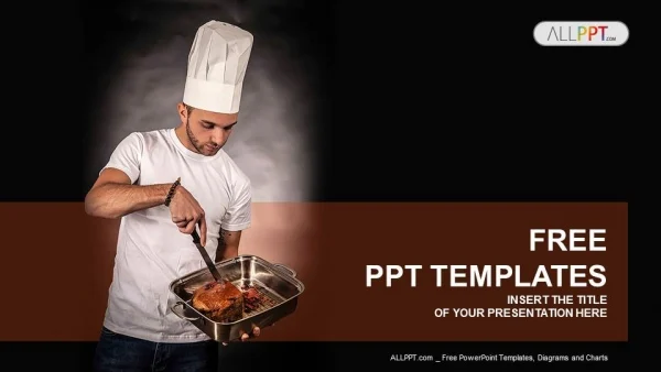 Chef cook holding pan with meat PowerPoint Templates