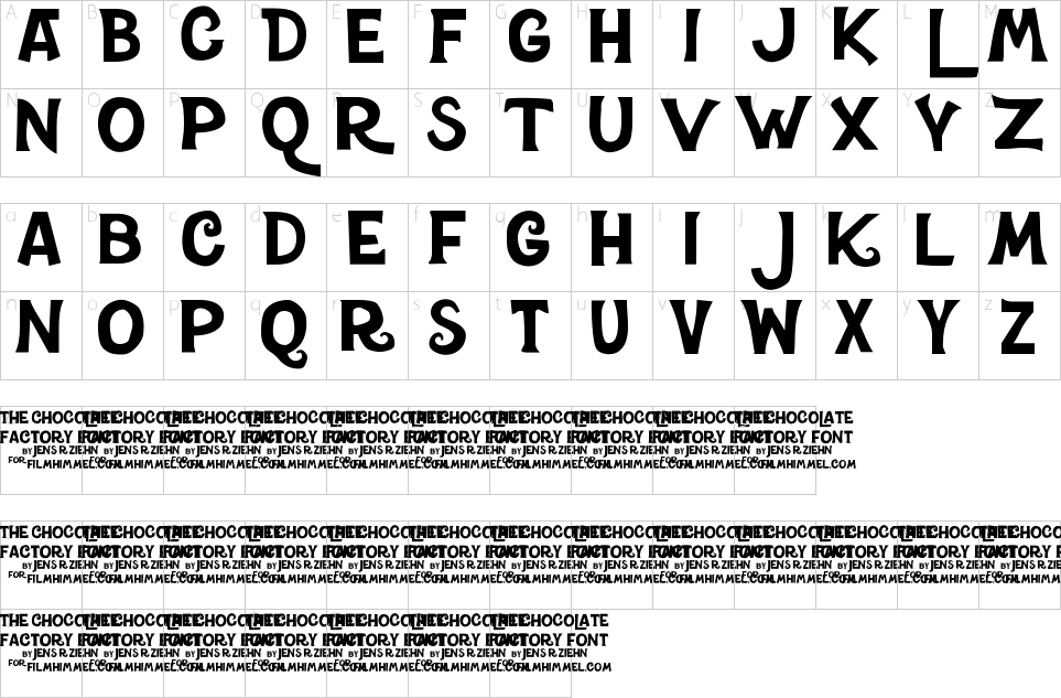 Mapa de caracteres da fonte Chocolate Factory Font