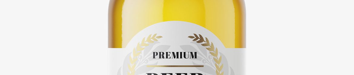 Clear beer bottle mockup