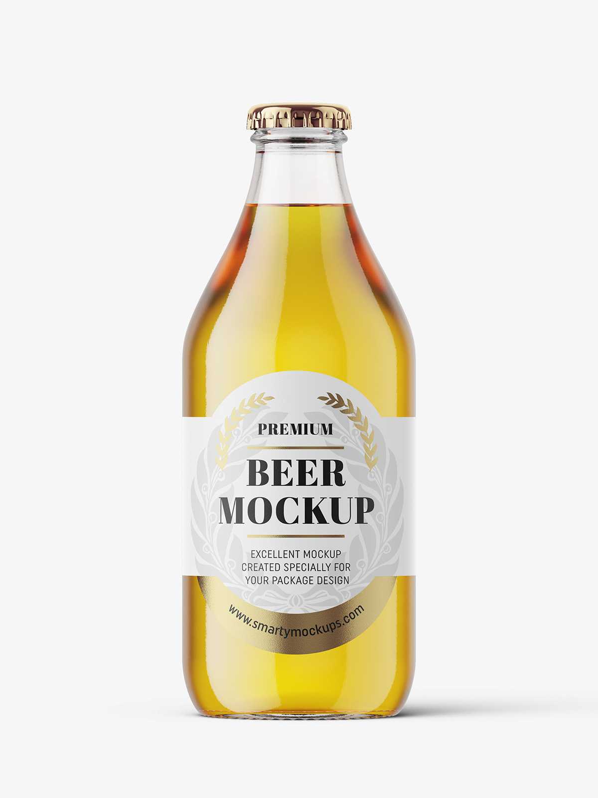 Clear beer bottle mockup
