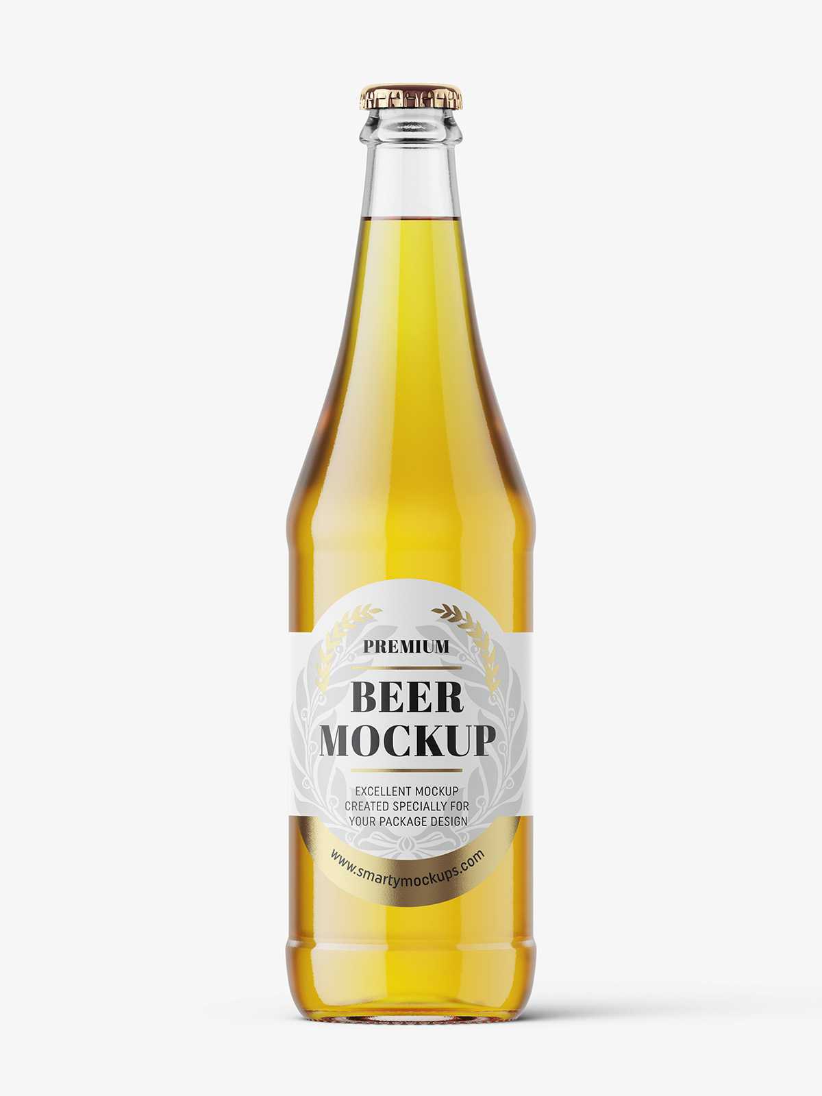 Clear beer bottle mockup