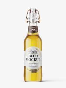 Clear beer bottle with swing top cap mockup