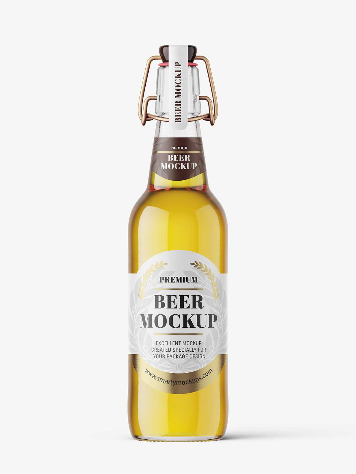 Clear beer bottle with swing top cap mockup