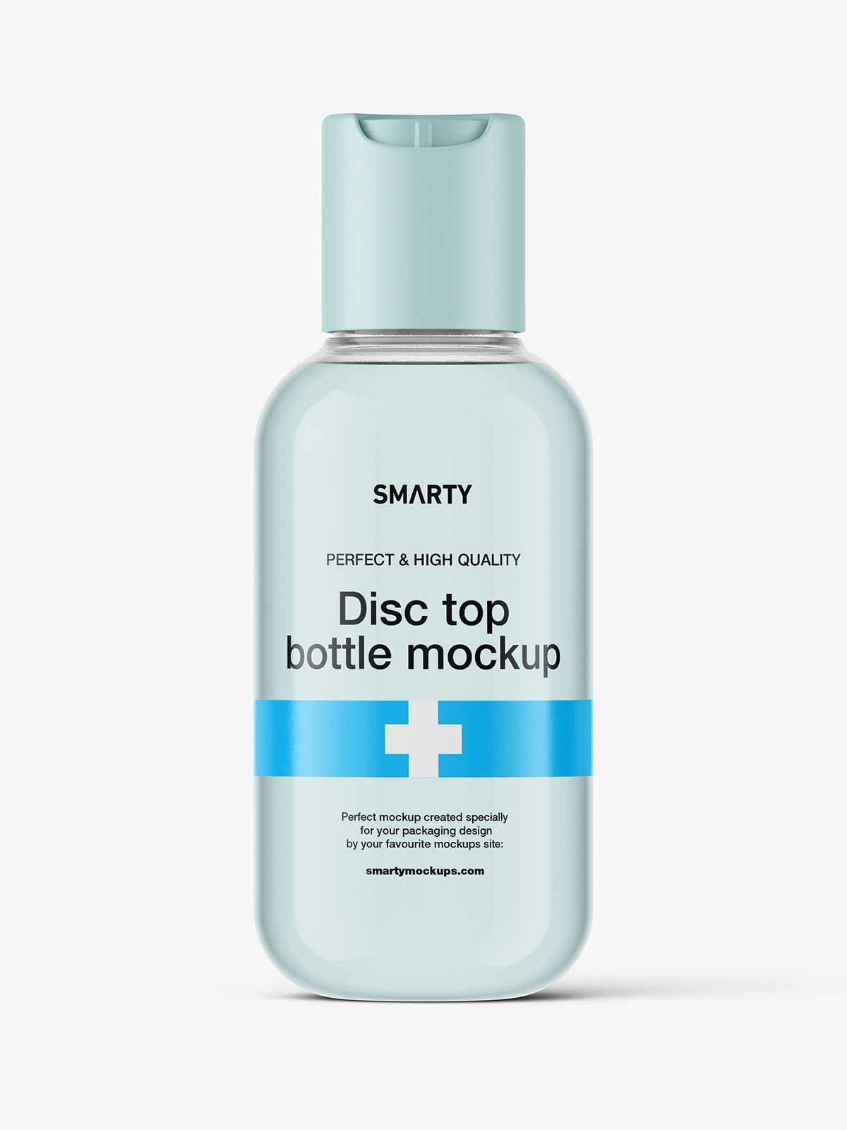 Clear bottle with disc top lid mockup