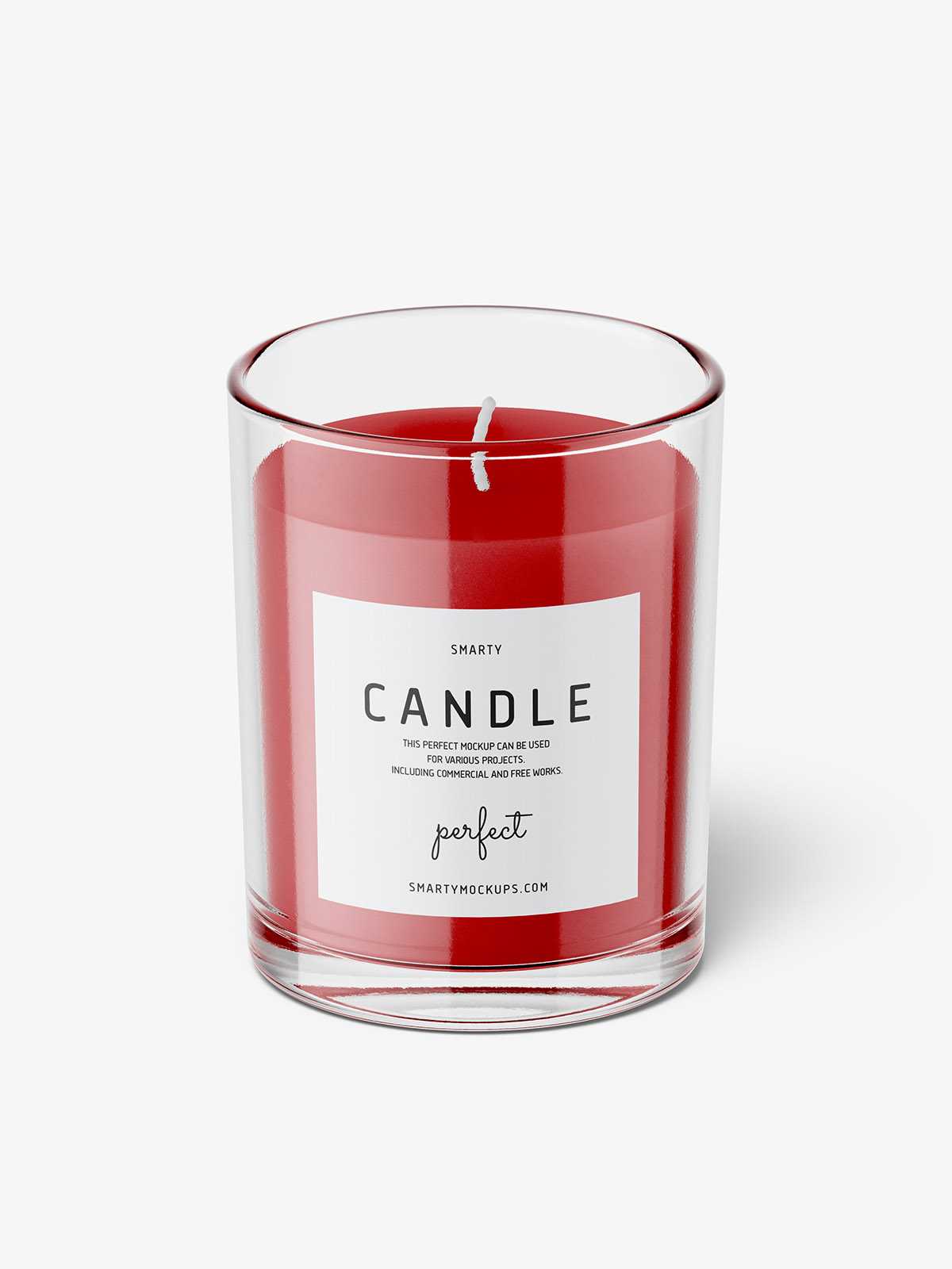Clear candle with wooden lid mockup