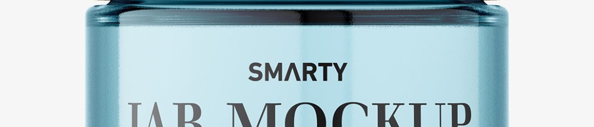 Clear cosmetic jar with reflective lid mockup