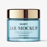 Clear cosmetic jar with reflective lid mockup