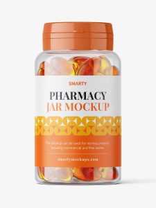 Clear jar with fish oil capsules mockup