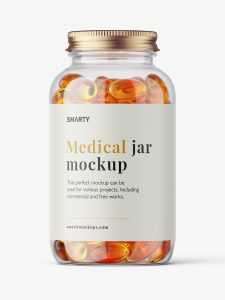 Clear jar with fish oil capsules mockup