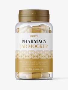 Clear jar with herbal capsules mockup