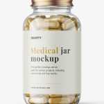Clear jar with herbal capsules mockup