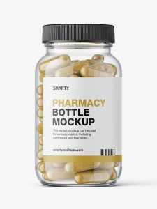 Clear jar with herbal capsules mockup