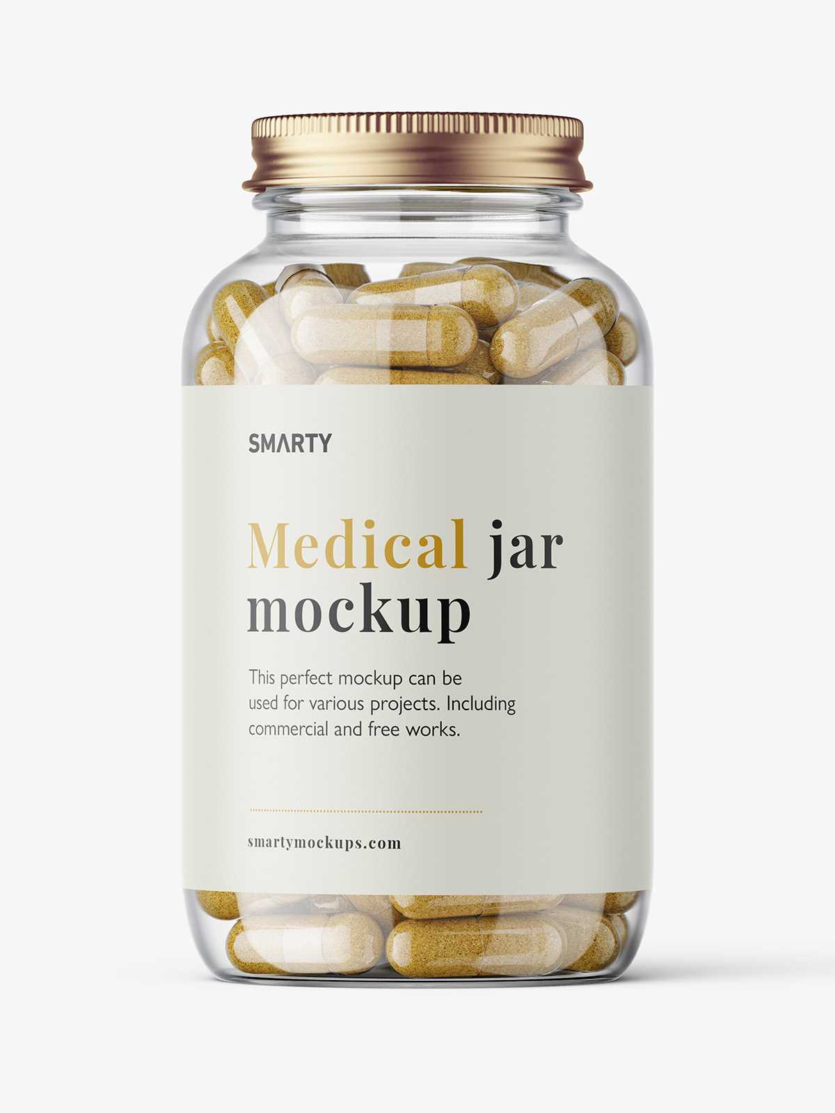 Clear jar with herbal capsules mockup