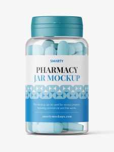 Clear jar with pills mockup