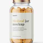 Clear jar with pills mockup