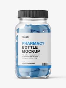 Clear jar with pills mockup