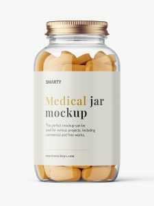 Clear jar with pills mockup