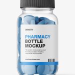 Clear jar with round tablets mockup