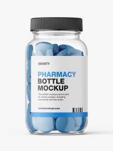 Clear jar with round tablets mockup