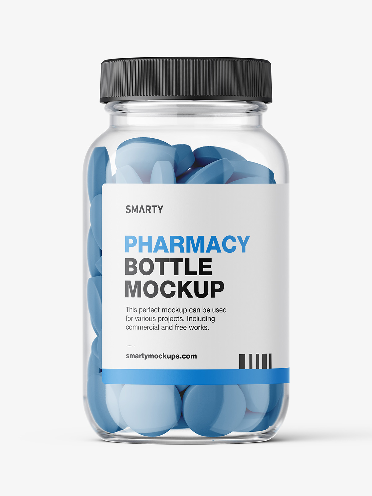 Clear jar with round tablets mockup