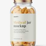 Clear jar with round tablets mockup