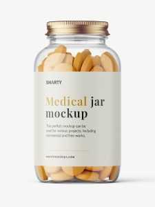 Clear jar with round tablets mockup