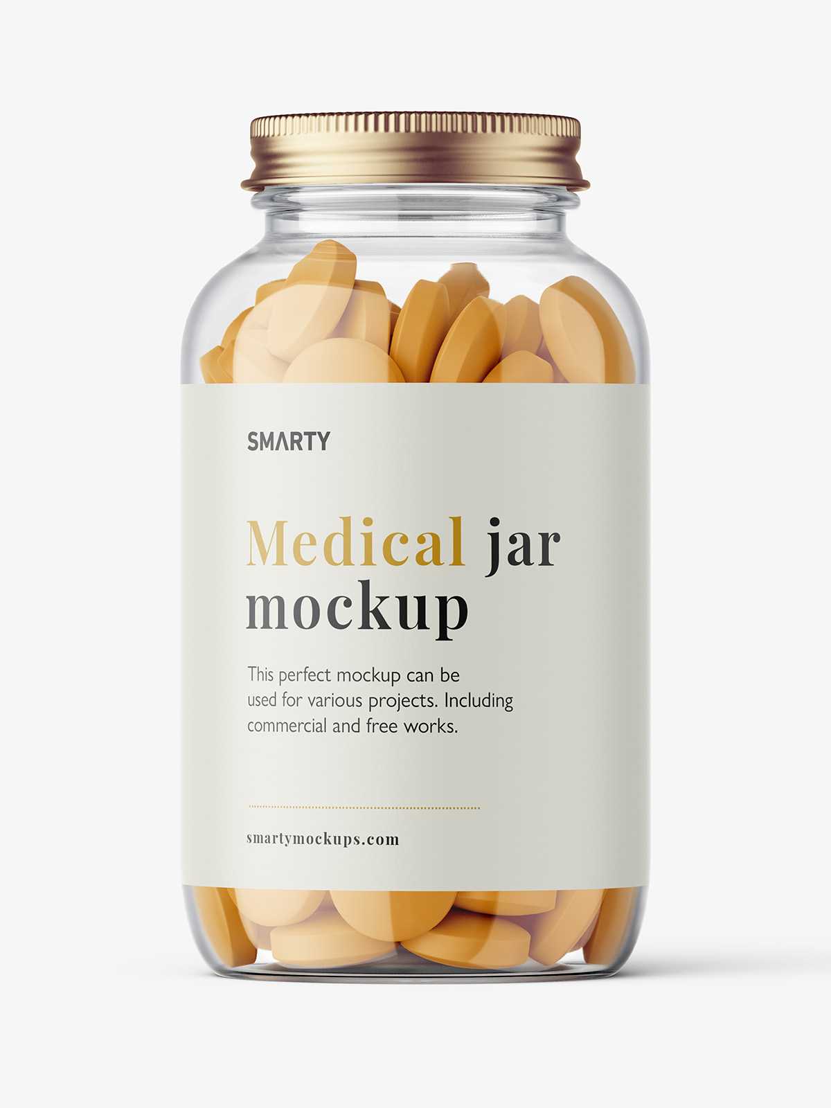 Clear jar with round tablets mockup