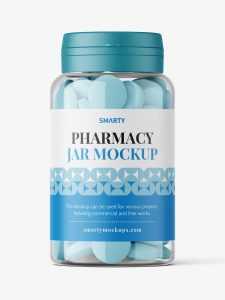 Clear jar with round tablets mockup