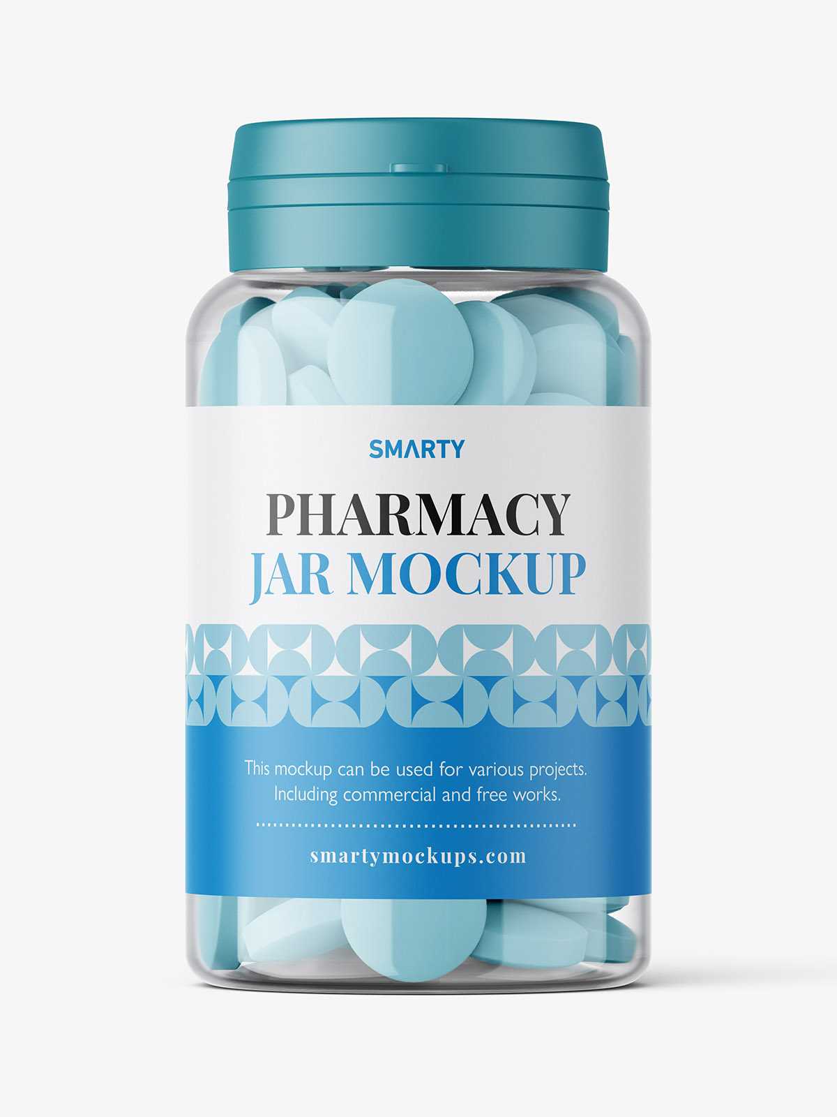 Clear jar with round tablets mockup