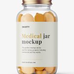 Clear jar with tablets mockup