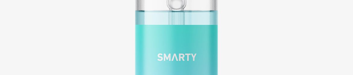 Clear spray bottle mockup with metallic cap